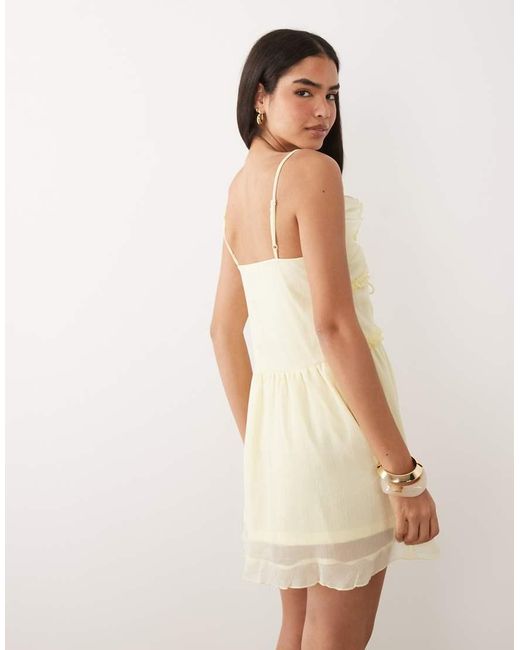 Vila Natural Tie Front Cami Mini Dress With Frill Trim