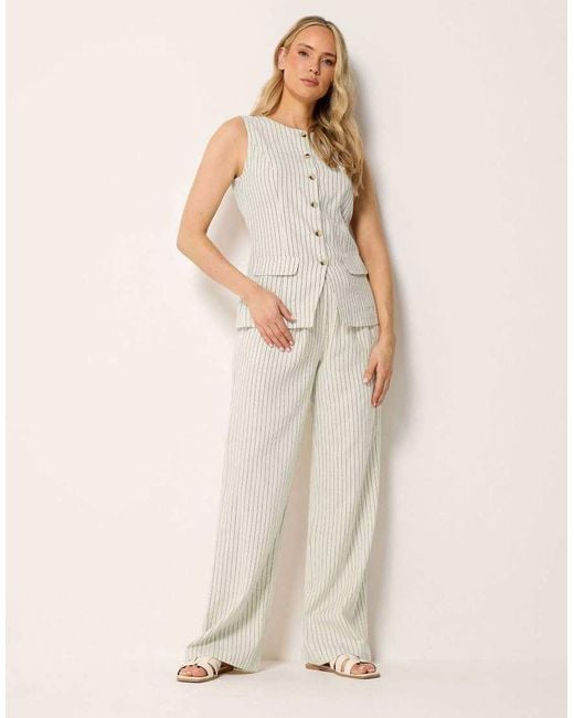 Long Tall Sally Natural Pinstripe Wide Leg Trousers