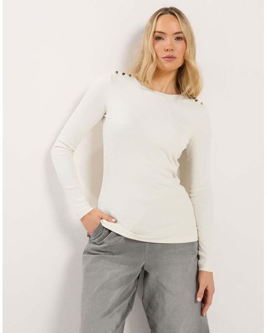 Long Tall Sally White Ribbed Button Top