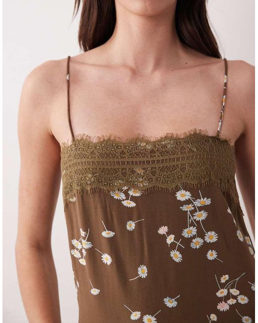 ASOS Natural Cami Maxi Slip Dress With Lace Trims