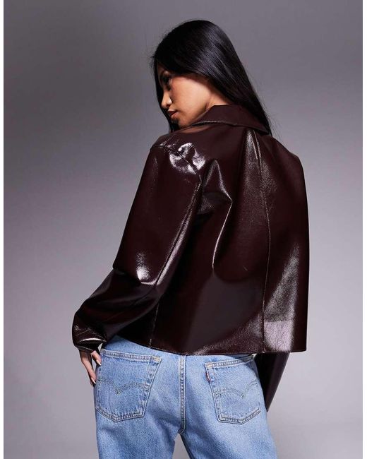 River Island Blue Faux Leather Button Up Jacket