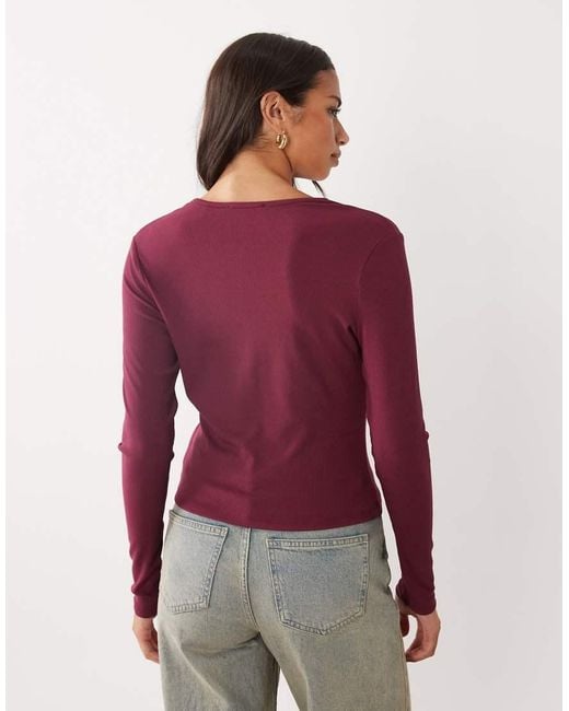 GOOD AMERICAN Red V-neck Button Down Rib Knit Cardigan