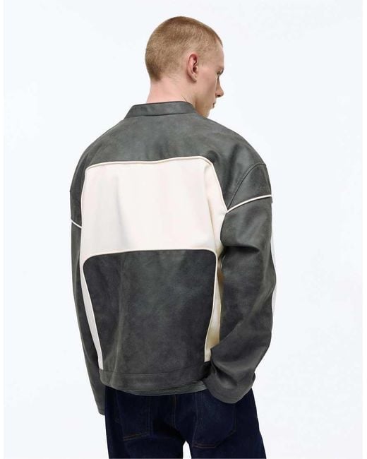 Pull&Bear Gray Faux Leather Panel Jacket for men