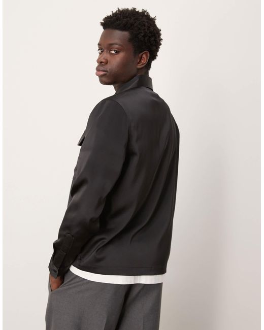 ASOS Black Overshirt With Patch Pockets for men