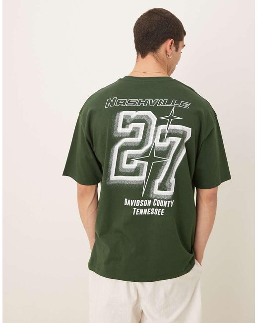 T-Shirt Oversize Scuro Con Grafica Con Città di ASOS in Green da Uomo