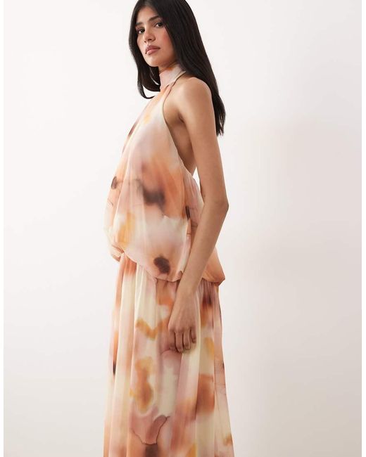 Mango Pink Halterneck Tiered Maxi Dress