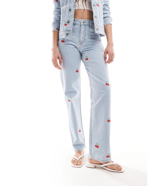 Lee Jeans Blue Rider Classic Straight Fit All Over Cherries Jeans