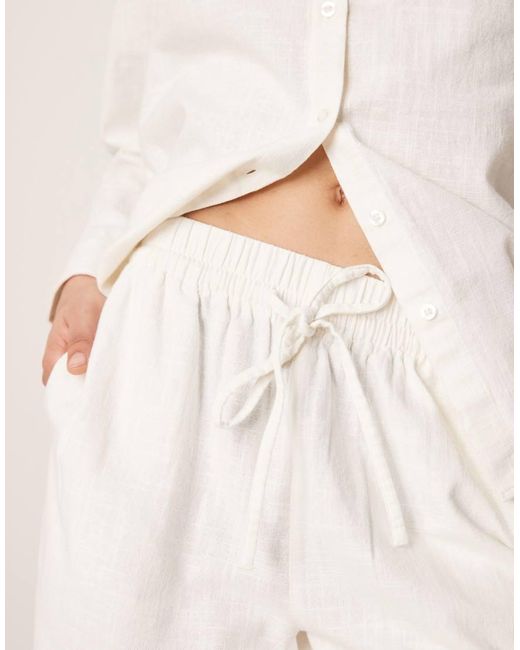 ASOS Broek Met Linnenlook En Elastische Taille in het Natural