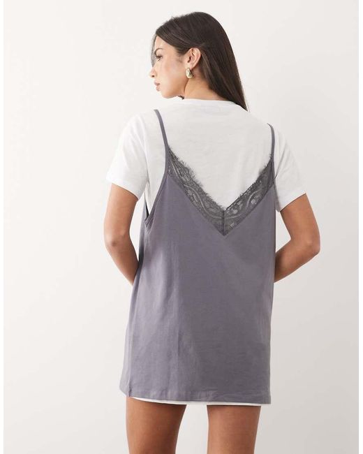 ASOS Purple Short Sleeve Lace Overlay Mini Dress