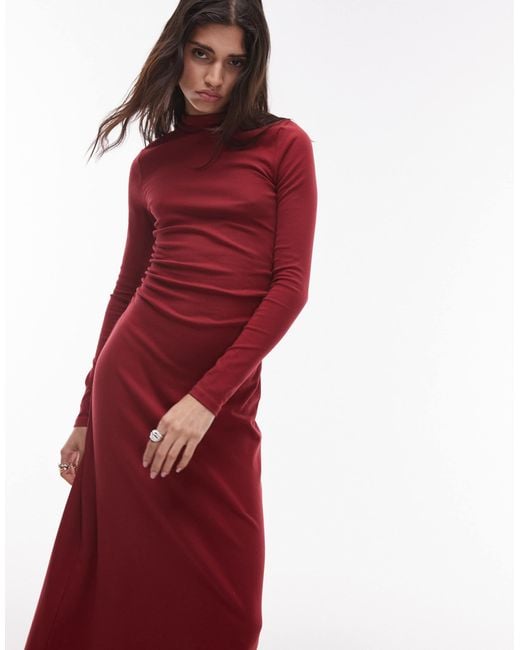 TOPSHOP Red – langärmliges maxikleid aus jersey