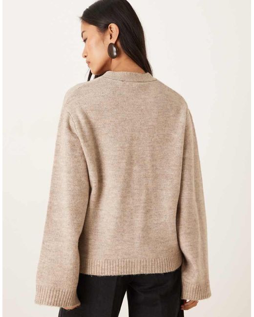 Gina Tricot Natural Relaxed Knitted Cardigan With Pockets