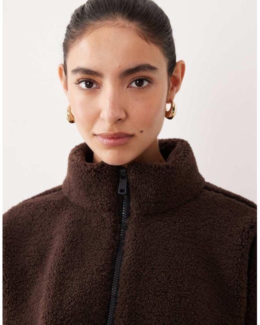 Abercrombie & Fitch Brown Ypb High Neck Quarter Zip Teddy Fleece
