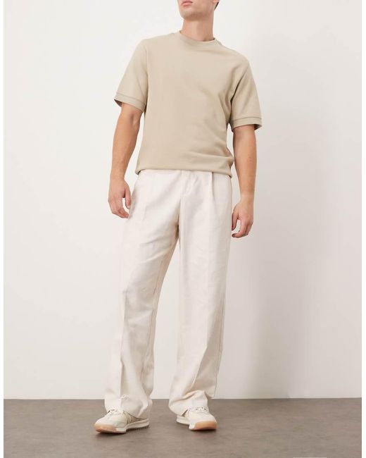 ASOS Natural Pull On Smart Wide Leg Pants With Front Pleat for men