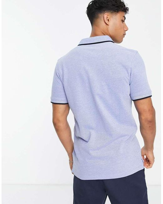 Jack & Jones Blue Essentials Slim Fit Tipped Pique Logo Polo for men