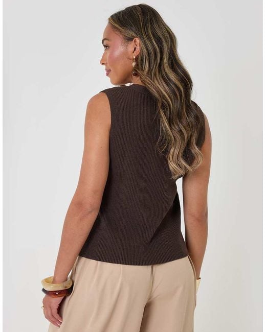 Threadbare Brown Ribbed Longline Waistcoat