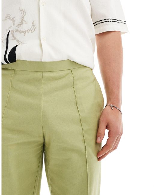 Pantalon droit élégant en lin mélangé - sauge ASOS pour homme en coloris White