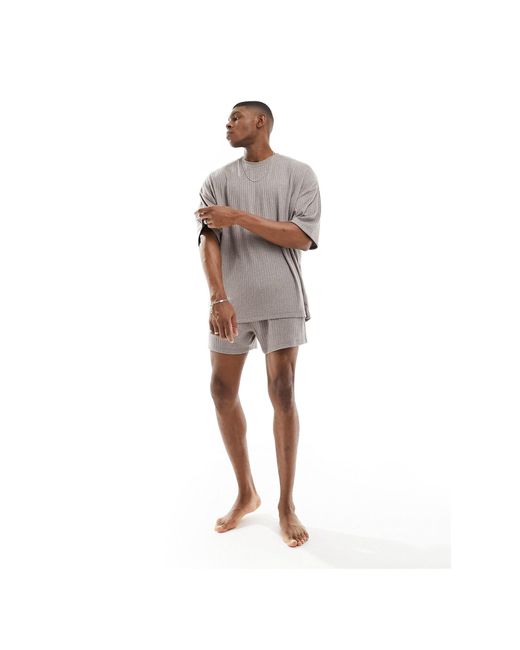 ASOS Natural Loungewear Set With T-shirt And Shorts for men