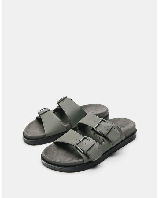 Pull&Bear Green Buckle Strap Sandals for men