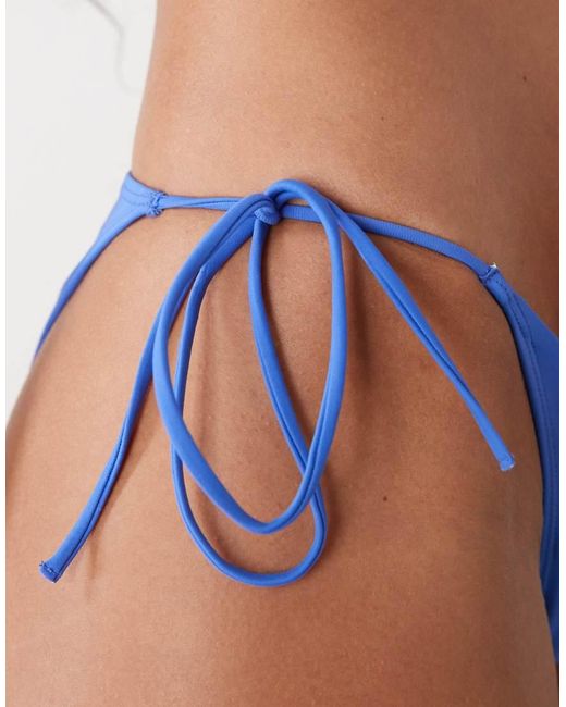 Monki Blue Tie Side Bikini Bottoms
