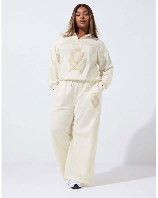 Yours Clothing White 'New York' Wide Leg Joggers