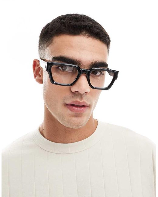 ASOS Black Chunky Square Sunglasses With Clear Lens for men