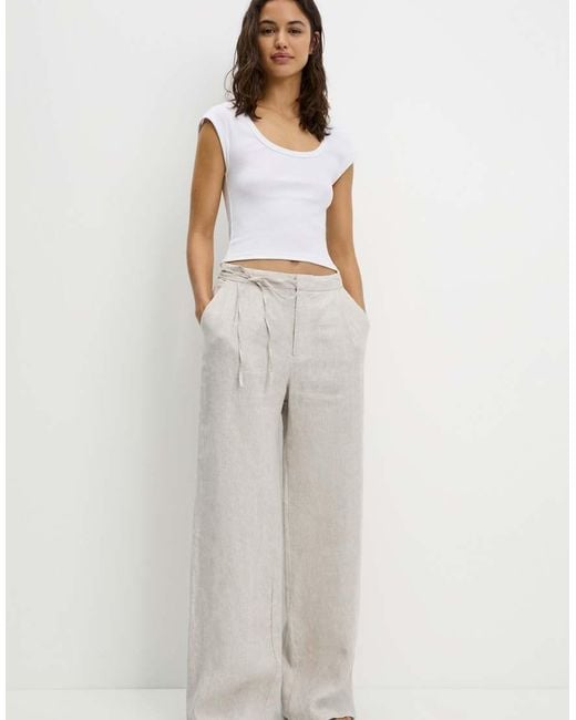 Pull&Bear White 100% Linen Trousers