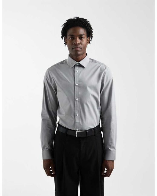 ASOS Gray Regular Fit Smart Poplin Shirt for men