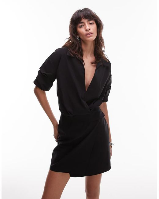ASOS Black Drape Shirt Mini Dress
