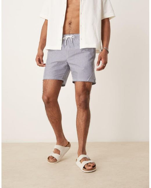 Mango Blue Seersucker Stripe Swim Shorts for men