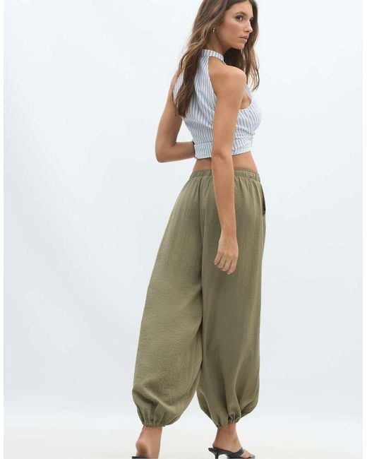 Stradivarius Green Flowy Sarouel Trousers