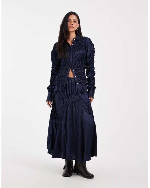 Muse Assembly Blue Gathered Detail Amelia Maxi Skirt