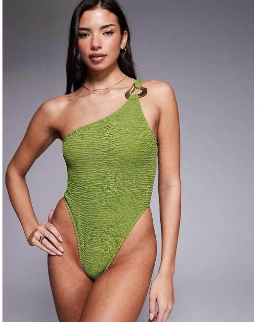 ASOS Green Oceana Asymmetric Swimsuit With Molten Hardware Detail