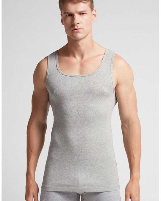Intimissimi Gray Ribbed Cotton Vest Top for men