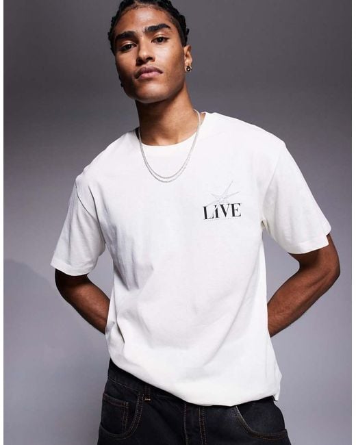 T-Shirt Oversize Color Panna Con Stampa Sul Retro di ADPT in White da Uomo