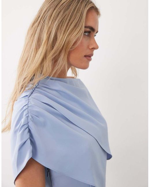 ASOS Blue Asos Design Petite Fallen Shoulder Midi Dress