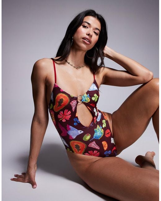 ASOS Multicolor Celeste Ring Detail Swimsuit