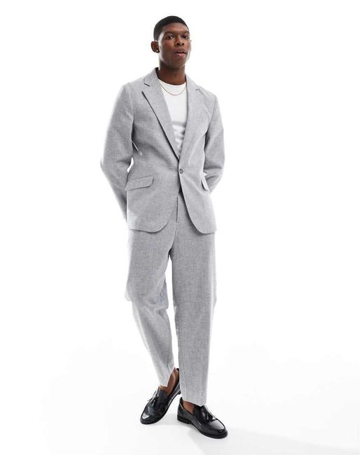 Chaqueta De Traje Veraniega De Corte Slim De Mezcla De Algodón Y Lino De ASOS de hombre de color Gray