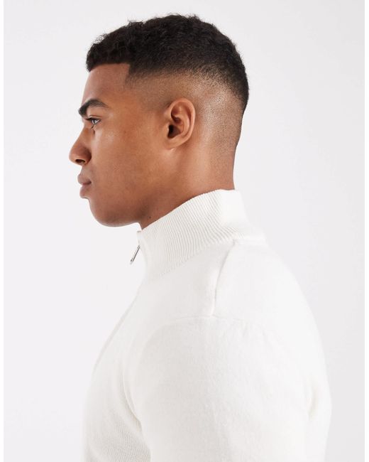 Pull en maille à col zippé - blanc Threadbare pour homme en coloris White