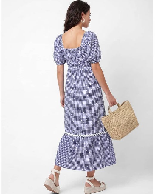 Lovedrobe Blue Gingham & Polka Dot Short Sleeve Midaxi Dress