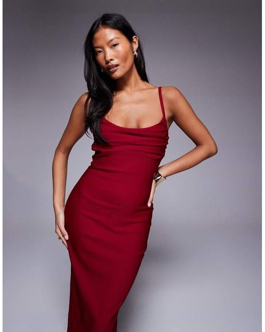 Vesper Petite Red Bengaline Cami Ruched Bust Midaxi Dress