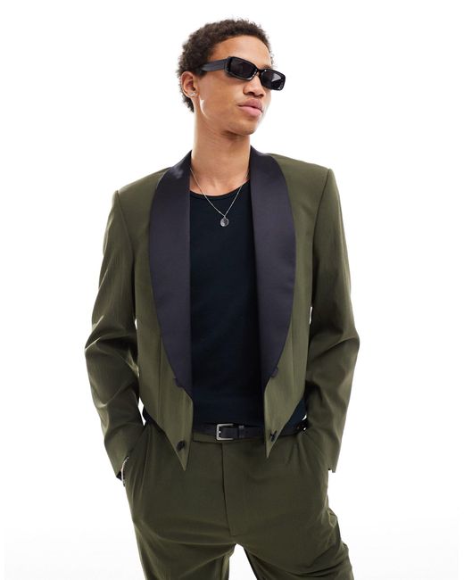 ASOS Black Cropped Suit Jacket With Contrast Satin Lapel for men