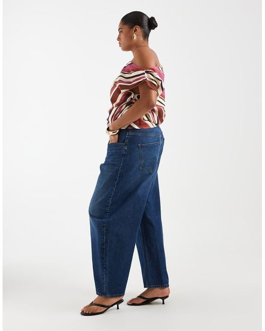 ASOS Blue Asos Design Curve High Waisted Barrel Leg Jeans