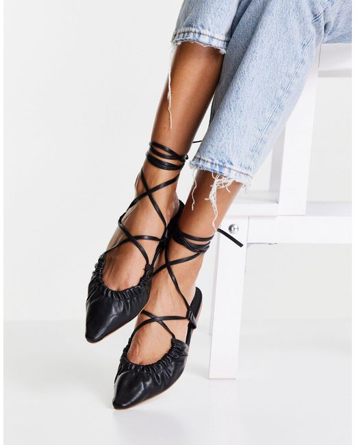 ASOS Listen Tie Leg Ballet Flats in Black | Lyst Canada