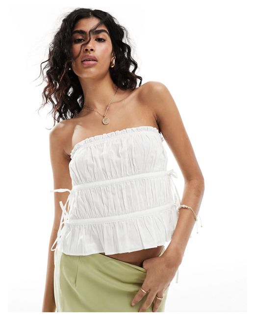 ASOS White Ruched Bandeau With Ties