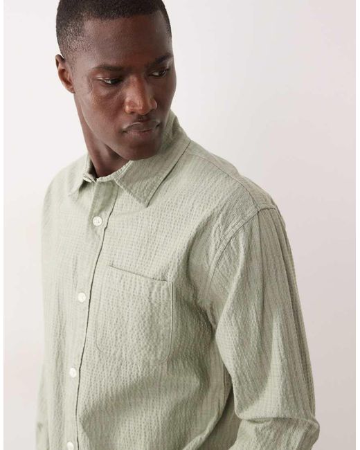 Abercrombie & Fitch Natural Long Sleeve Seersucker Shirt for men