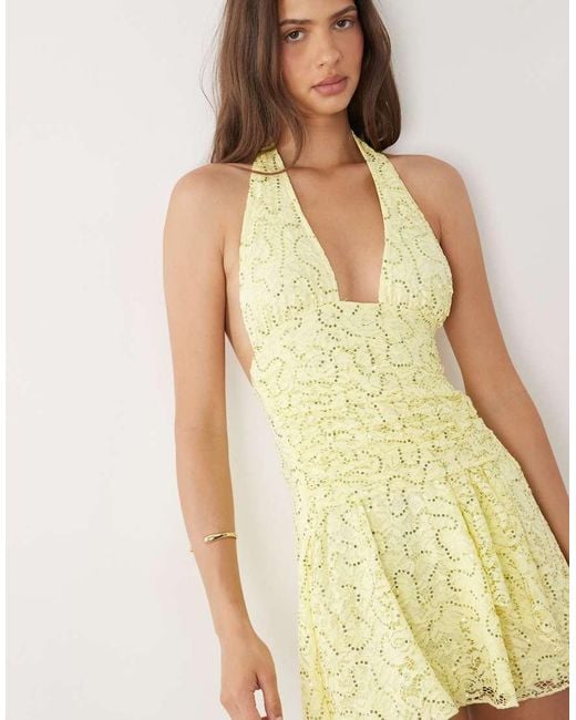 Motel Green Marty Halter Neck Mini Dress With Sequin Detail