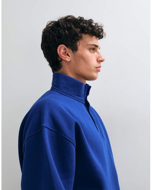 ASOS Blue Oversized Funnel Neck Sweatshirt With Snap Fasteners for men