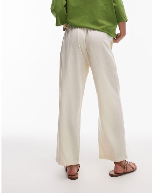 Pantalon longueur fantaisie en lin à taille mi-haute - babeurre TOPSHOP en coloris Green