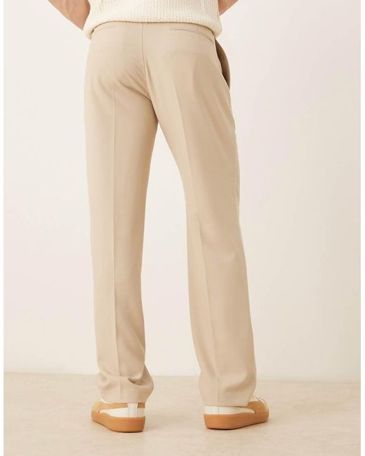 ASOS Natural Smart Straight Leg Trousers With Front Pleats for men