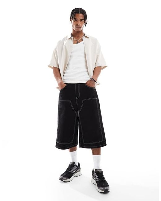 ASOS White Longer Length Carpenter Jort With Contrast Stitch for men